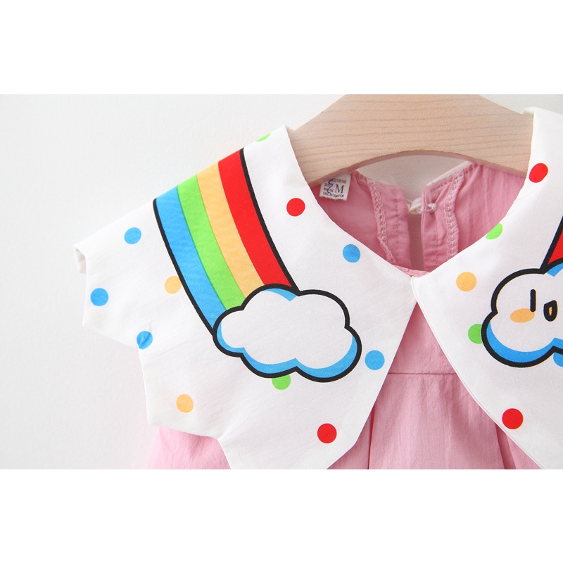 Đầm sát nách  cổ búp bê in họa tiết cầu vồng/ngôi sao dễ thương cho bé gái 1-5 tuổi