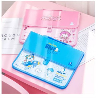 Cặp học sinh 2 ngăn nhựa Hàn Quốc hình vẽ hoạt hình DELI - Xanh dương/Hồng - 1 cái - W38135