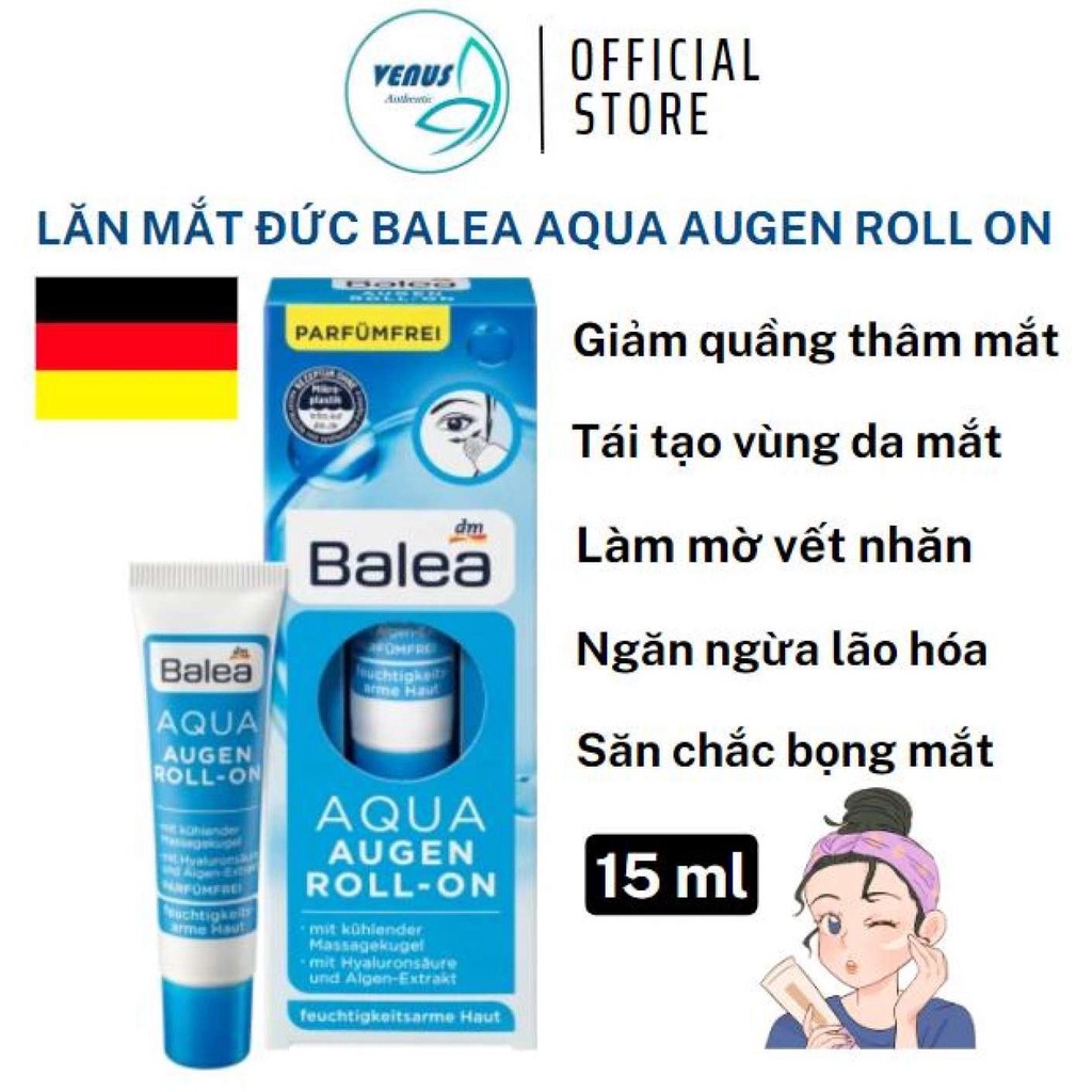 Lăn mắt Balea Aqua Augen Roll On giảm thâm mắt, sǎn chắc & ngừa lão hóa - Hàng nội địa Đức