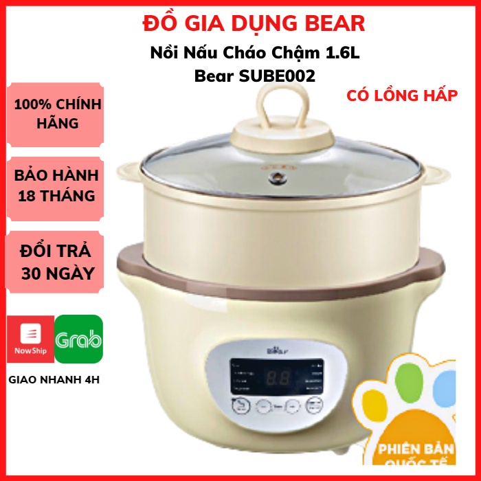 Nồi Nấu Cháo Chậm Cho Bé Bear, Hầm Cháo Chậm, Ninh Đa Năng Cho Bé_ Bear 2,5L, 1.6L_Kèm Lồng Hấp_Bảo Hành 12 T