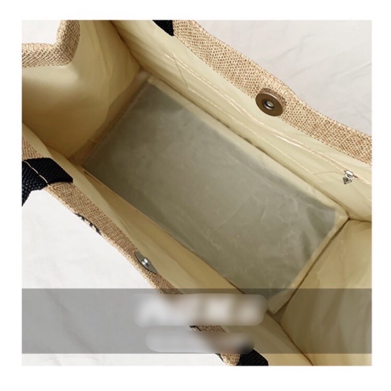 Túi cói vintage đi biển xách tay nữ size lớn vải bố lanh cao cấp Hàn Quốc