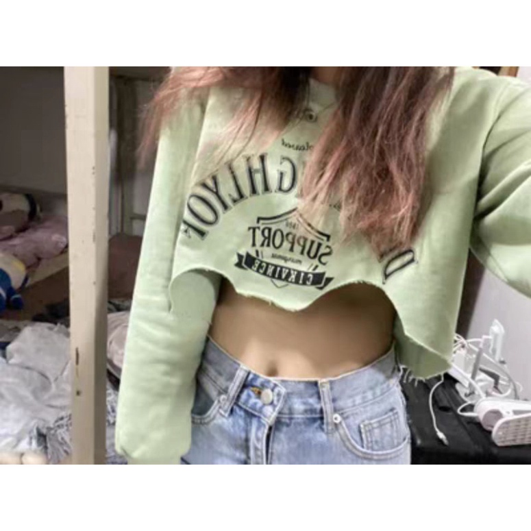 Áo thun dài tay croptop form rộng sexy đáng yêu