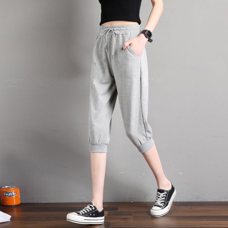 Pure Cotton Capri Pants Women's Loose Track Pants Women's Summer Thin Shorts Casual Harem Sweatpants Student Five-Point