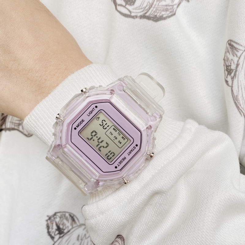 Đồng hồ thể thao nam nữ COLLIN mặt tím pastel đồng hồ điện tử unisex Watchesbytif size 35mm kèm báo thức bấm giờ