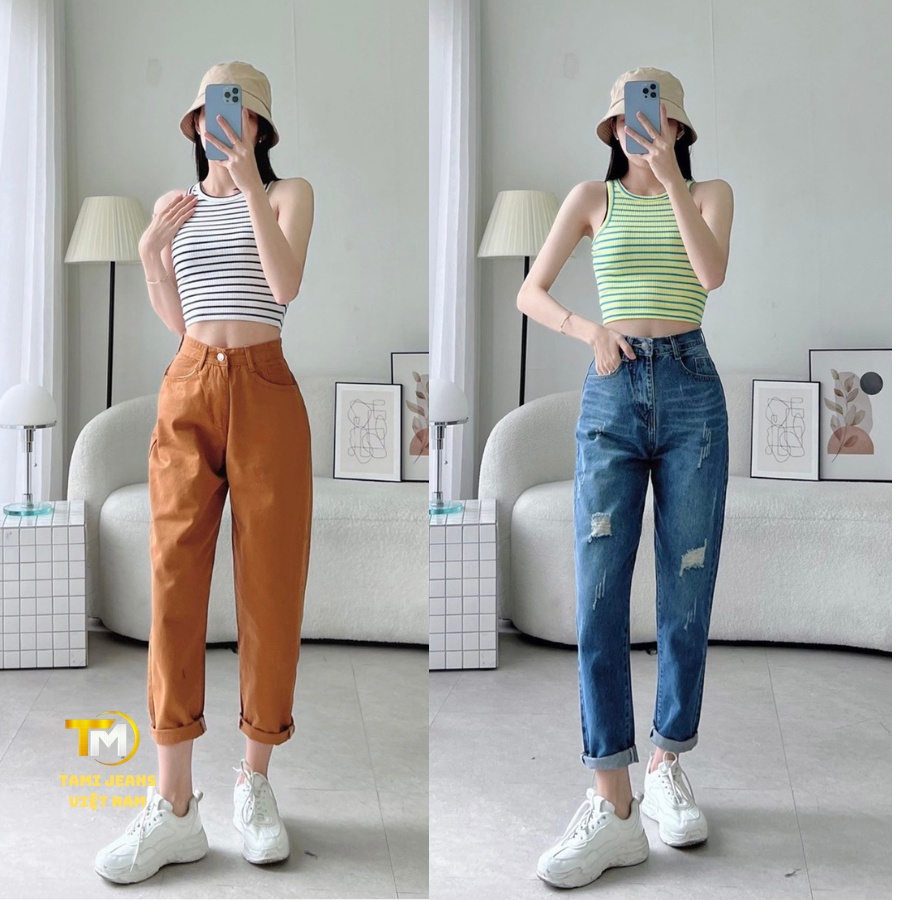 Quần baggy kaki nữ ống nhỏ phong cách ulzzang trẻ trung năng động, quần baggy jean xanh rách gối