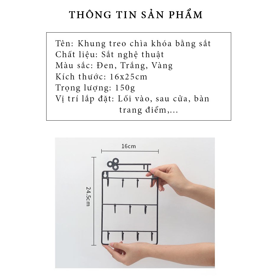 Kệ sắt treo tường trang trí hình chìa khóa, kệ sắt treo đồ tiện dụng FASOLA