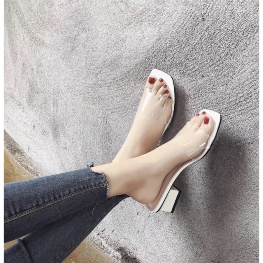 Dép nữ cao gót quai trong cao 3cm siêu sang