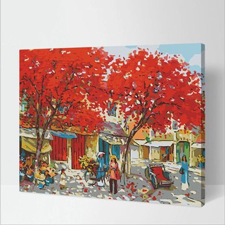 Tranh sơn dầu số hóa tự tô màu theo số có khung - [353] PHƯỢNG ĐỎ (40*50)