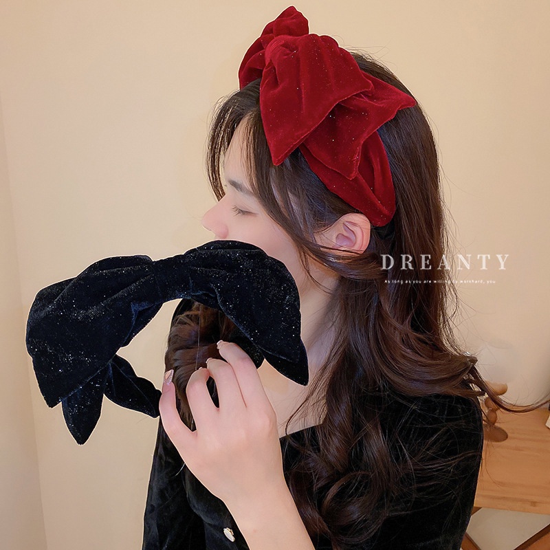 Băng Đô Cài Tóc Bằng Nhung Đính Nơ Họa Tiết Đầu Lâu Thời Trang Pháp Cổ Điển