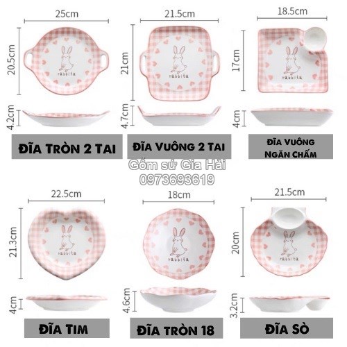 Bát Ăn Cơm, Bộ Chén Dĩa Dễ Thương Thỏ Hồng Bát Đĩa Sứ Decor Đẹp Cute Cao Cấp Tô Ăn Mì