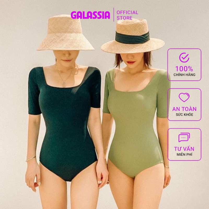 Đồ bơi nữ liền thân bikini 1 mảnh tay ngắn khoét lưng dây ngang kín đáo GALASSIA