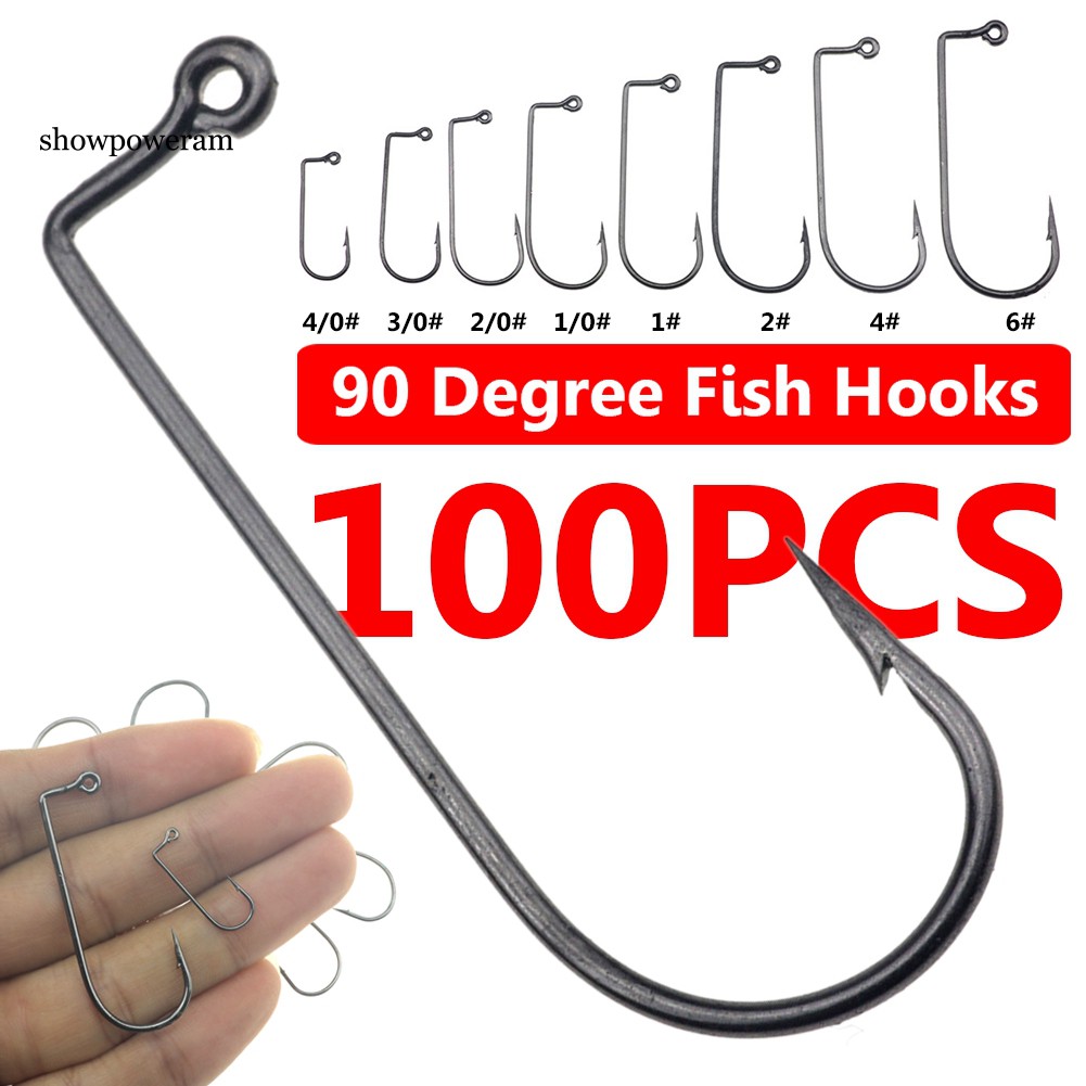 Set 100 móc câu cong 90 độ bằng thép carbon chất lượng cao cho câu cá biển