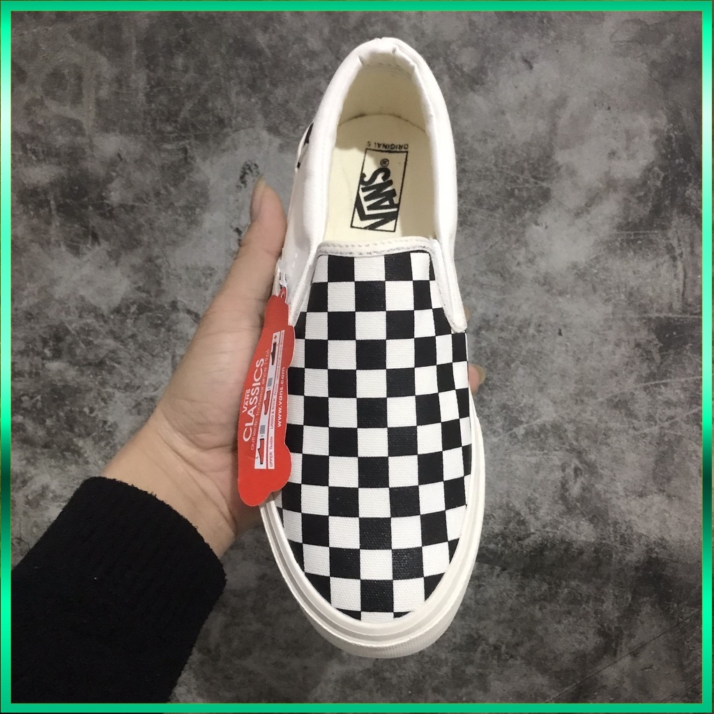 Giày Thể Thao 𝗩𝗮𝗻𝘀 Caro Nam Nữ, Giày Lười Slip On Vans Caro Vải Canvas Dày Dặn Hàng 11 Full Box