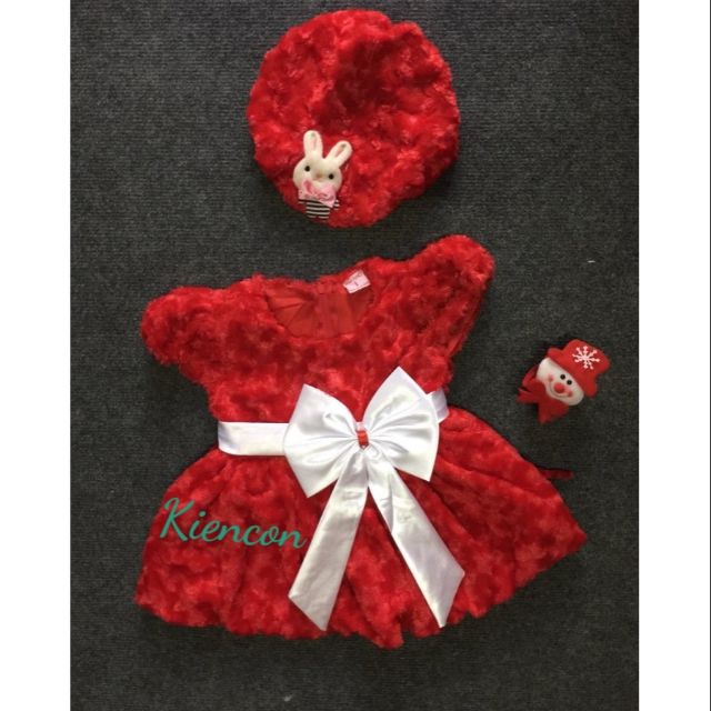 Váy đầm Noel kèm nón . Đầm búp bê lông xoắn cực dễ thương