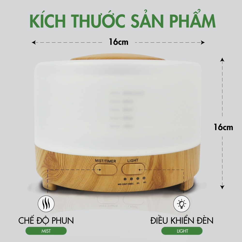 Máy Khuếch Tán Tinh Dầu Hình Trụ Vân Gỗ Đèn Led Có Remote: Tặng 3 Chai Tinh Dầu TOKI MORI Sả Chanh + Cam Ngọt + Bạc Hà