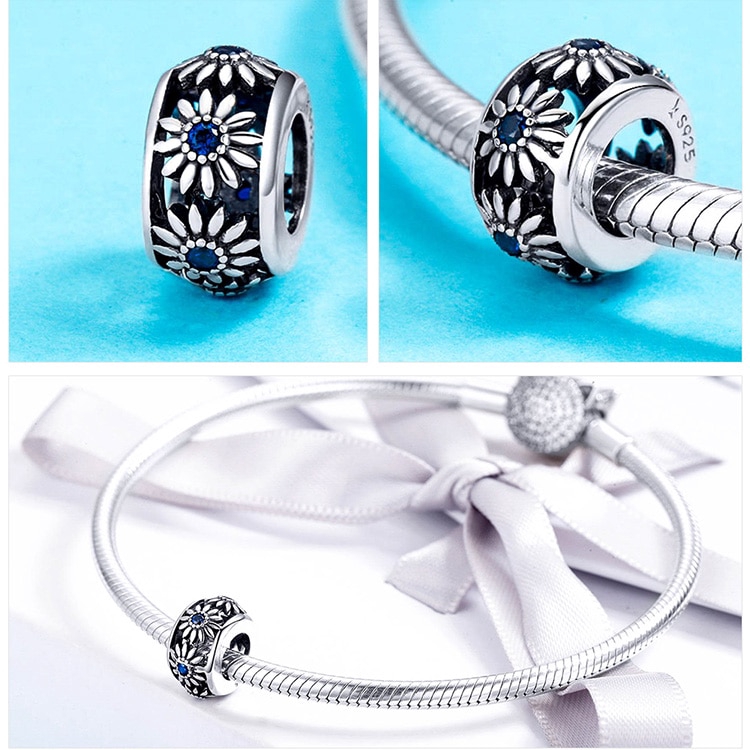 Hạt phụ kiện Bamoer SCC1118 bạc 925 họa tiết hoa cúc để trang trí trang sức thủ công