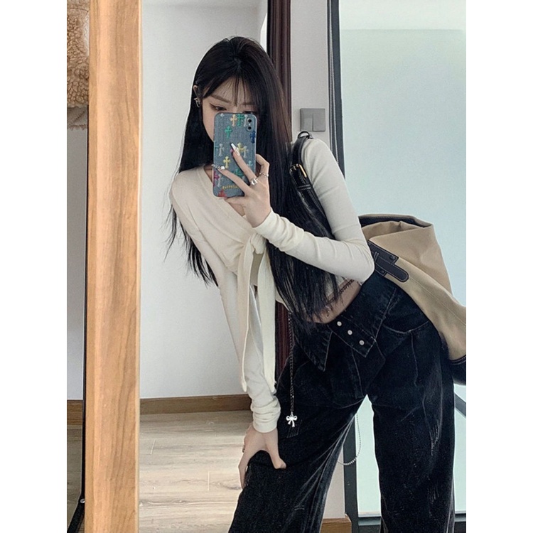 Quần jean ZHELIHANGFEI lưng cao ống rộng phong cách retro Âu Mỹ thời trang cho nữ