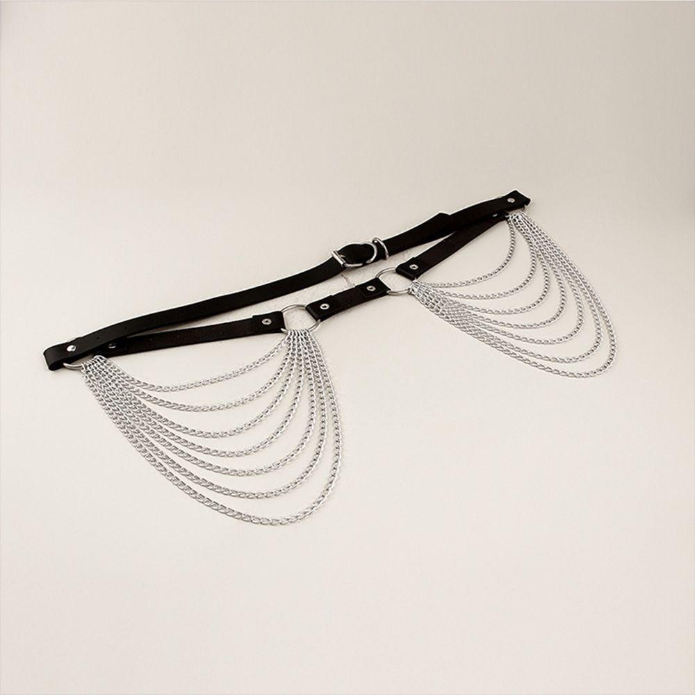 Thắt Lưng Da PU Màu Đen Phối Dây Xích Điều Chỉnh Được Thời Trang Cho Nữ