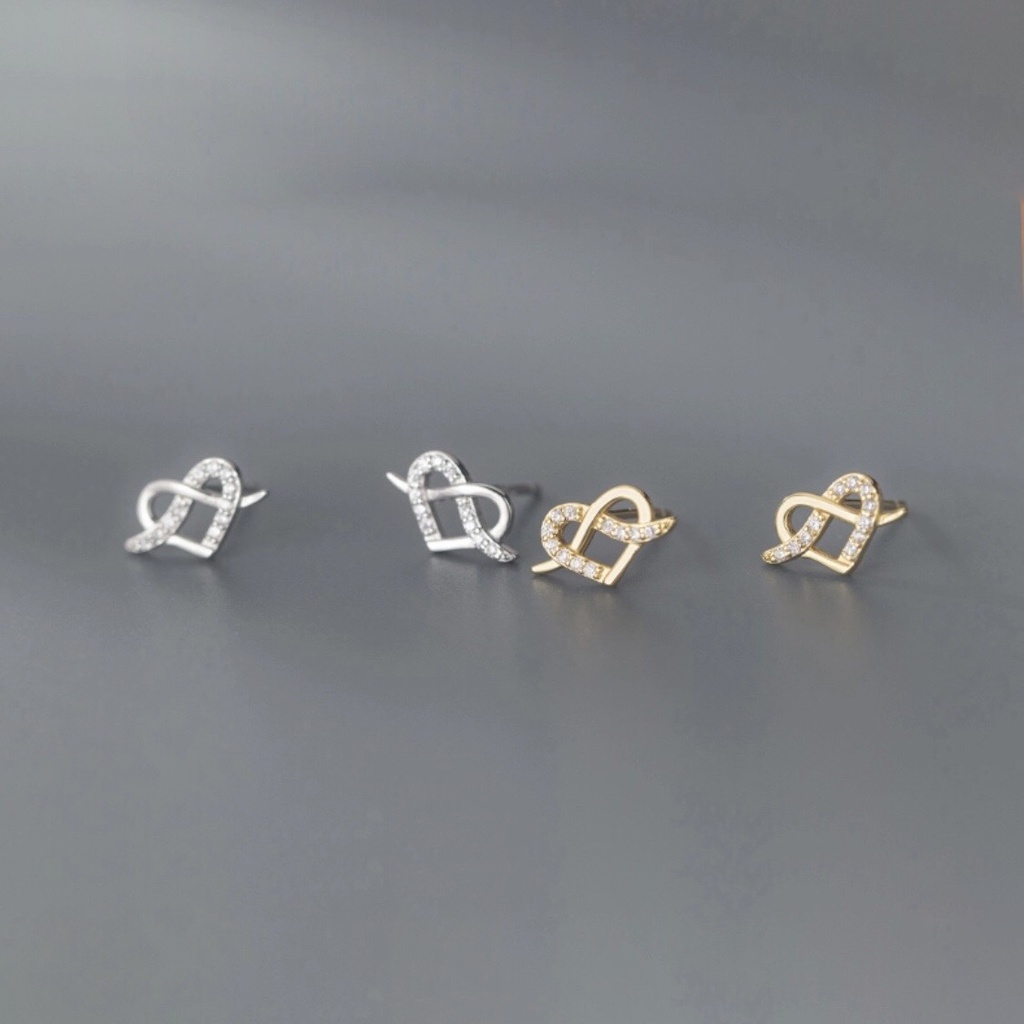 Khuyên Tai Bạc Nữ MIRASON Trái Tim Cách Điệu Nạm Đá Một Bên Sang Trọng MBT236 - Hoa Tai Nữ Bạc 925 Cao Cấp
