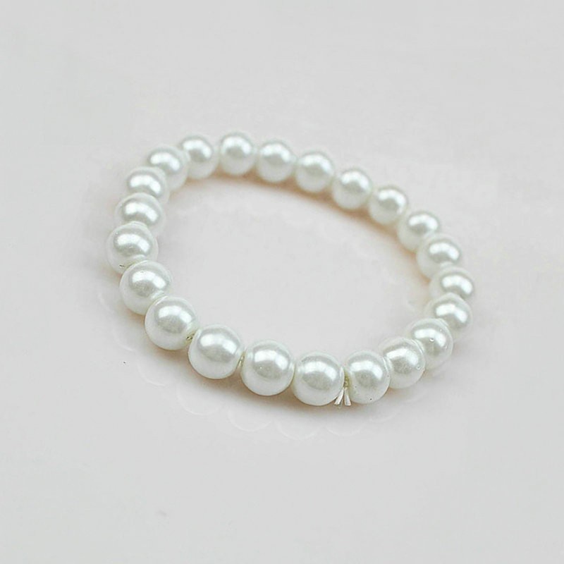 Set 2 vòng đeo tay chuỗi hạt ngọc trai nhân tạo tròn màu trắng co giãn phong cách cổ điển thời trang dành cho nữ 8mm