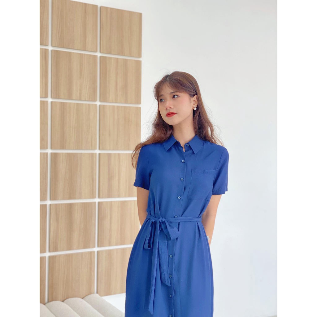 Váy suông đai eo TIIN STORE chất đũi xanh mint be VHN469