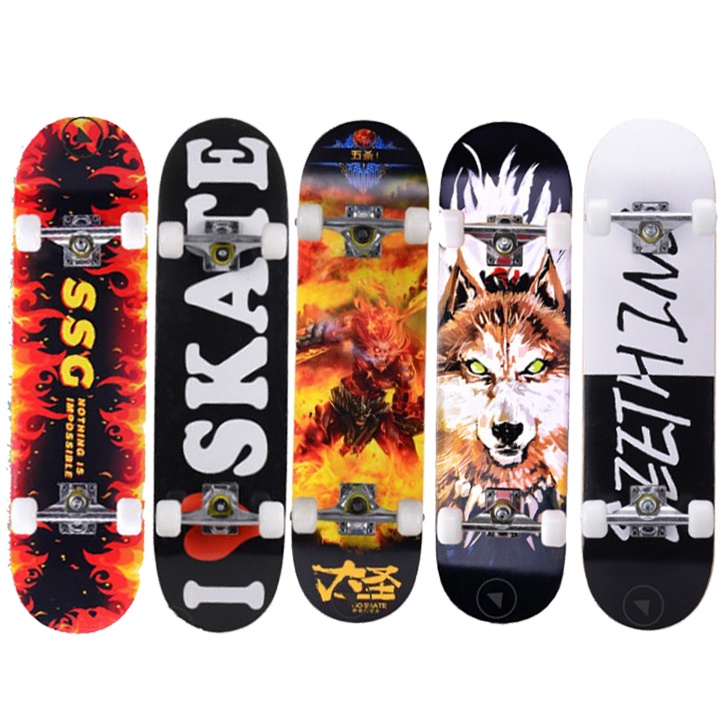 Bộ Ván Trượt Cỡ Lớn Skateboard Mặt Nhám Bánh Cao Su Dài 80cm + Kèm Bộ Bảo Hộ