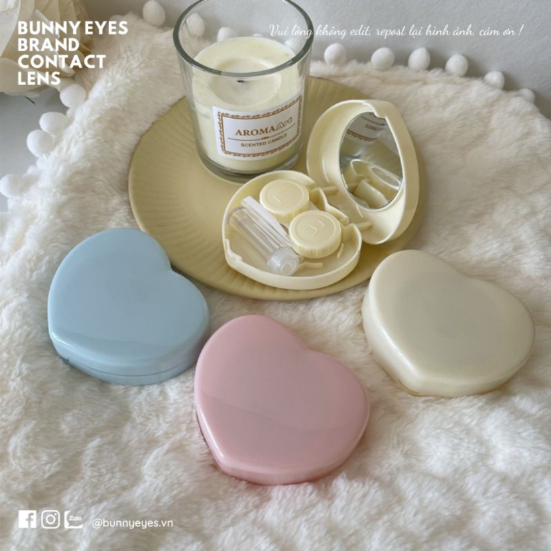 Khay Gương BUNNY EYES Hình Trái Tim Kèm Phụ Kiện Lens