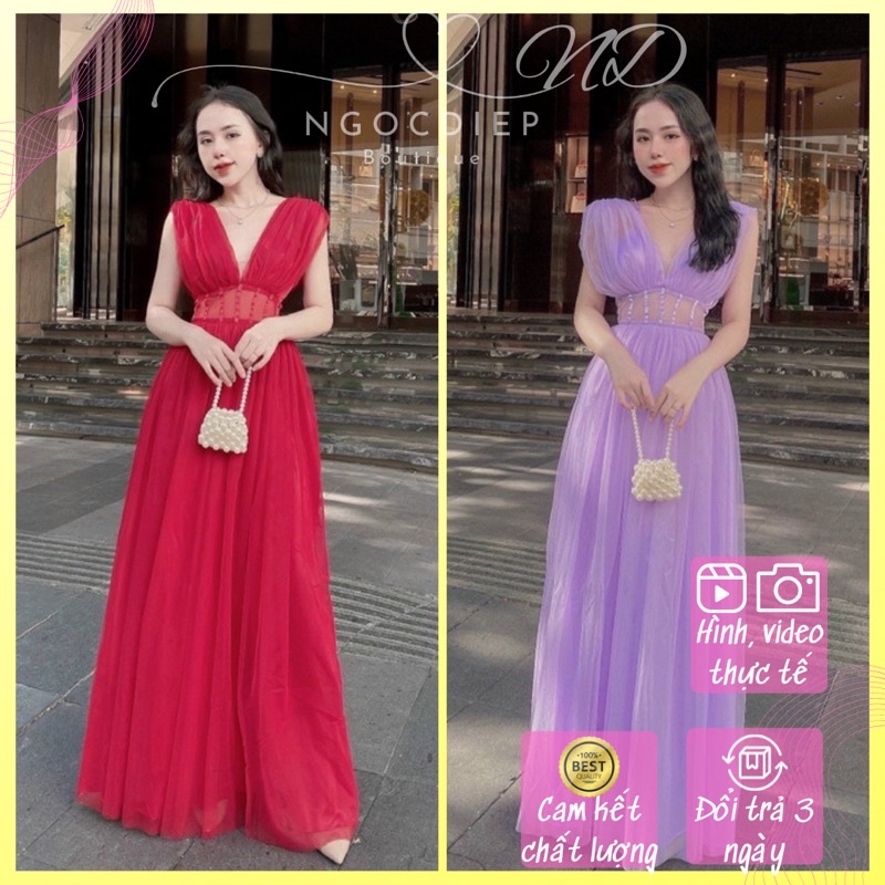 Đầm Công Chúa Tiểu Thư Hai dây Lưới dự Tiệc Dạ Hội Thiết Kế