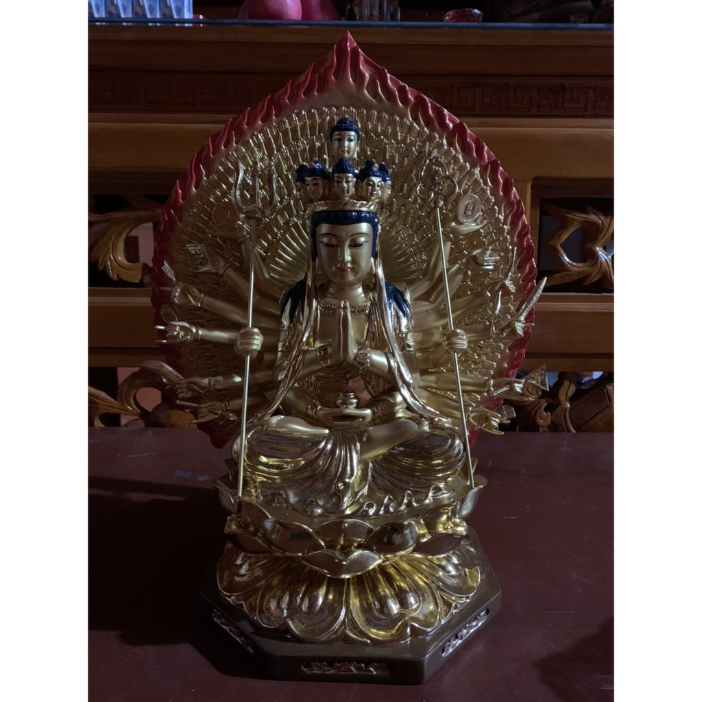 Tượng Bồ Tát Thiên Thủ Thiên Nhãn Ngàn Mắt Ngàn Tay - cao 35cm – Màu Vàng