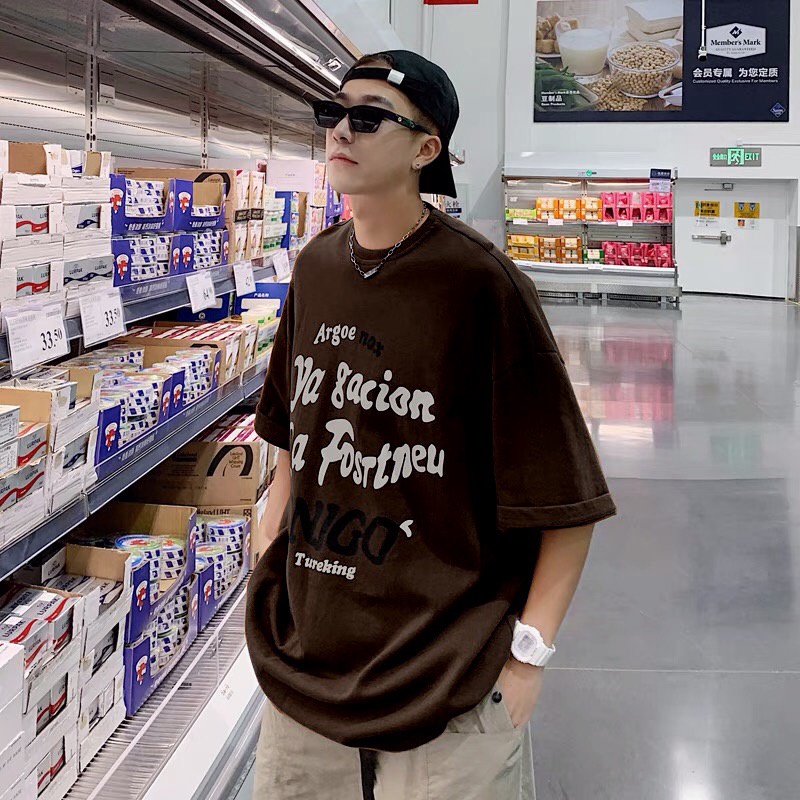 Áo phông nam nữ form rộng 2N Unisex thun cotton in chữ Argoo xanh/nâu/đen