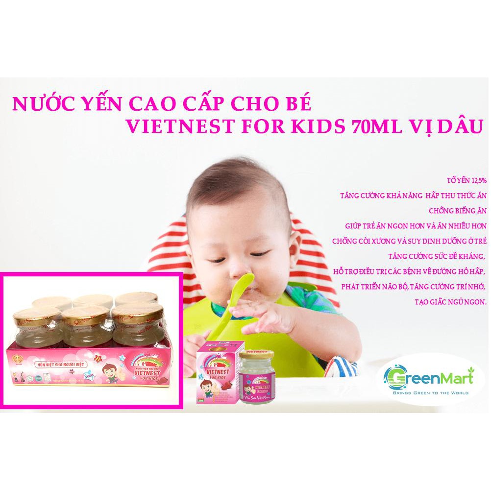 Combo 6 lọ nước yến cao cấp vị dâu chưng sẵn nhiều vitamin cho bé VIETNEST For Kids 70ml