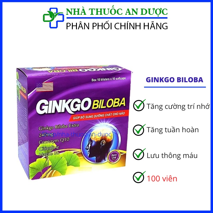 Hoạt huyết dưỡng não Ginkgo Biloba 240mg bổ não, tăng cường tuần hoàn máu hiệu quả hộp 100 viên