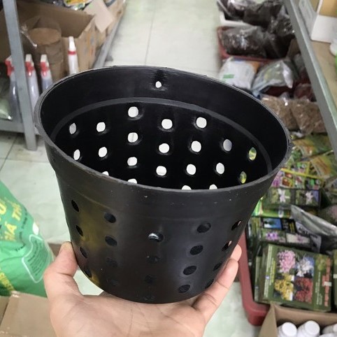 Làm Vườn Combo 10 Chậu Nhựa Đen Nhiều Lỗ Trồng Lan Phi 17 cm