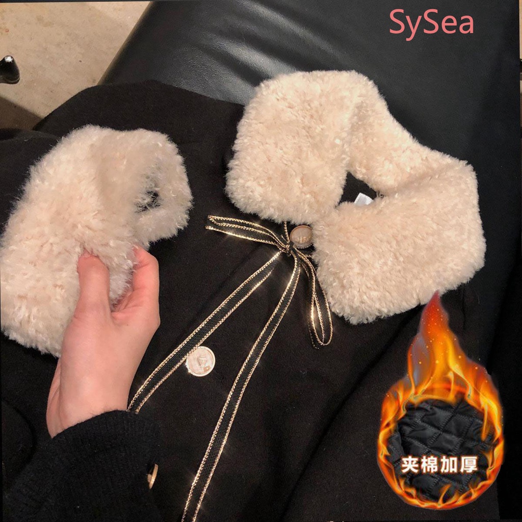 Áo khoác len lông cừu dày dáng rộng thời trang mùa đông cho nữ