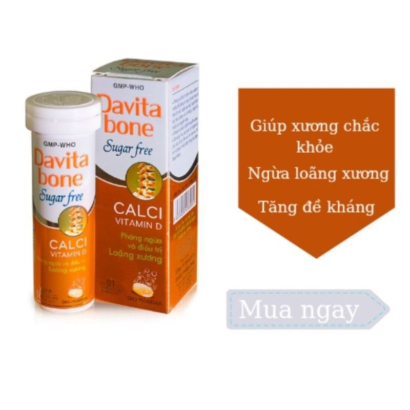 Davita Bone Sugar Free chứa calci giúp bổ sung vitamin d và canxi cho sự phát triển cơ thể (mua 1 hộp)