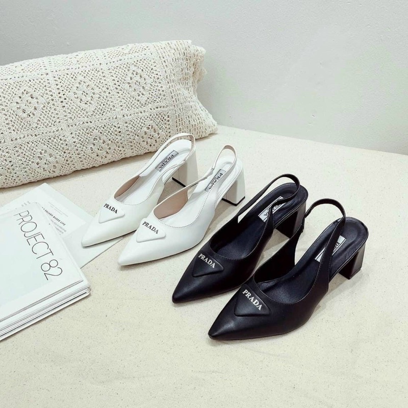 Giày cao gót nữ 5p vnxk đế vuông sandal đi học quai hậu siêu nhẹ prada bít mũi nhọn đẹp thời trang