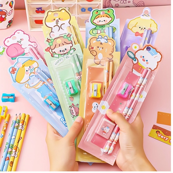 Bút chì kèm tẩy gôm, thước kẻ và gọt bút chì nguồn hàng buôn sỉ