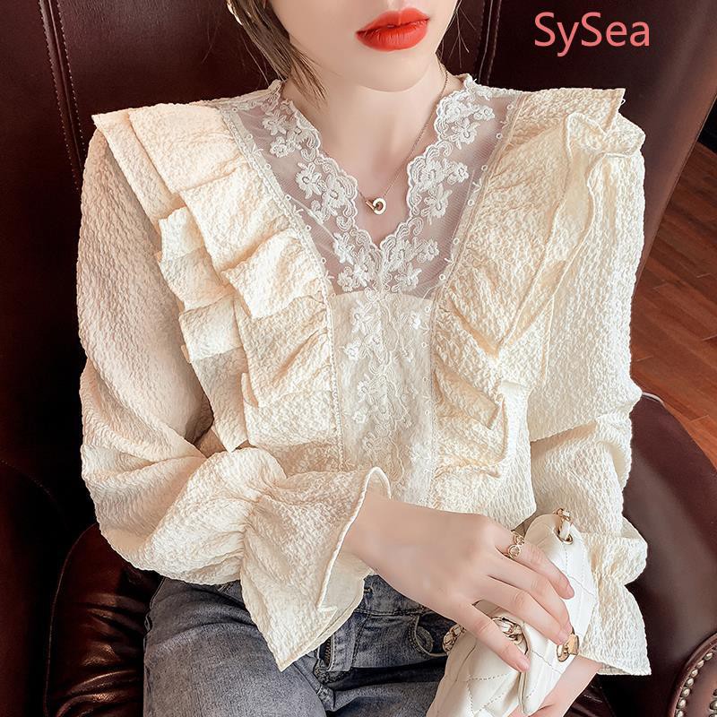 Áo voan tay phồng phối ren hoa thanh lịch hợp thời trang cho nữ | BigBuy360 - bigbuy360.vn