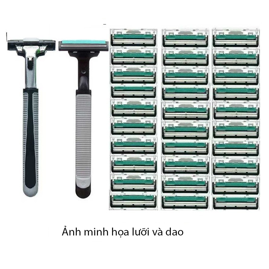 Set Dao cạo râu lưỡi kép ( 2 cán dao + 36 lưỡi dao cạo râu thay thế + 2 Type Bọt )