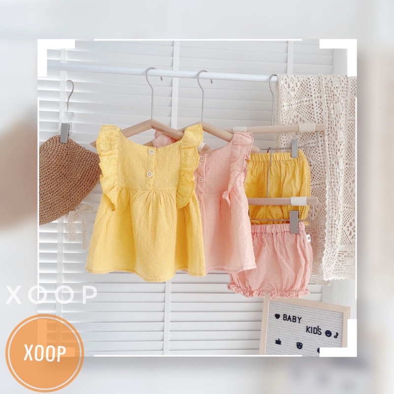 (10-20kg)Bộ thô bé gái chất thô hạt nảy cánh tiên hồng vàng