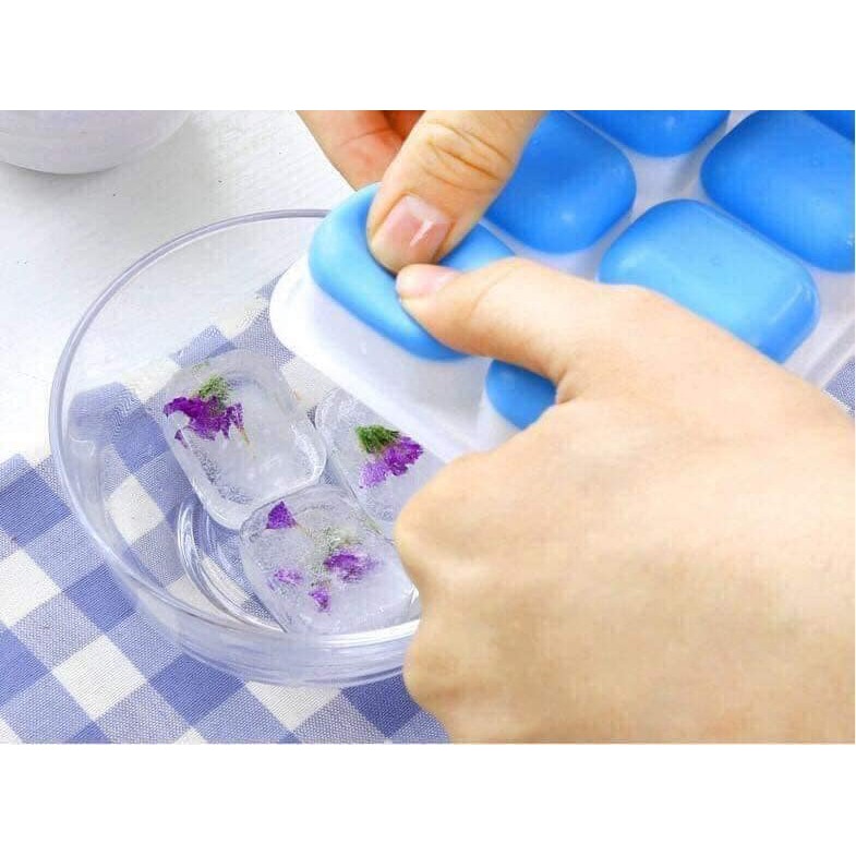 Khay đá silicon có nắp đậy Vỉ Làm Đá Silicon Có Nắp Tránh Mùi Tủ Lạnh Khay Trữ Đông Đồ Ăn Dặm