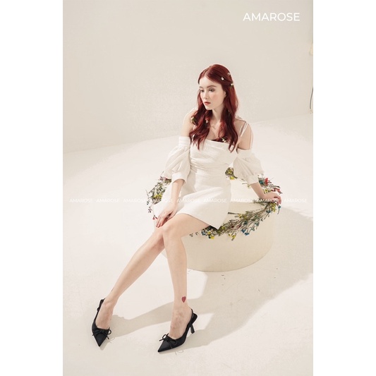 Đầm Trắng bẹt vai tay bồng