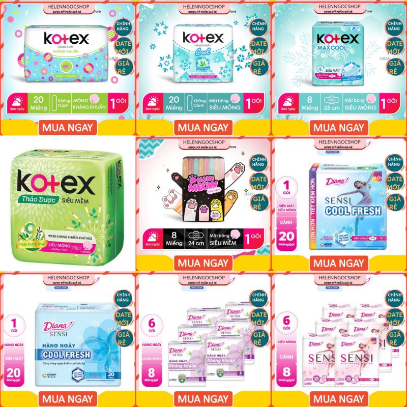 băng vệ sinh Kotex Diana Thảo Dược/ Max cool/ hằng ngày cải tiến mới 1 gói 8M