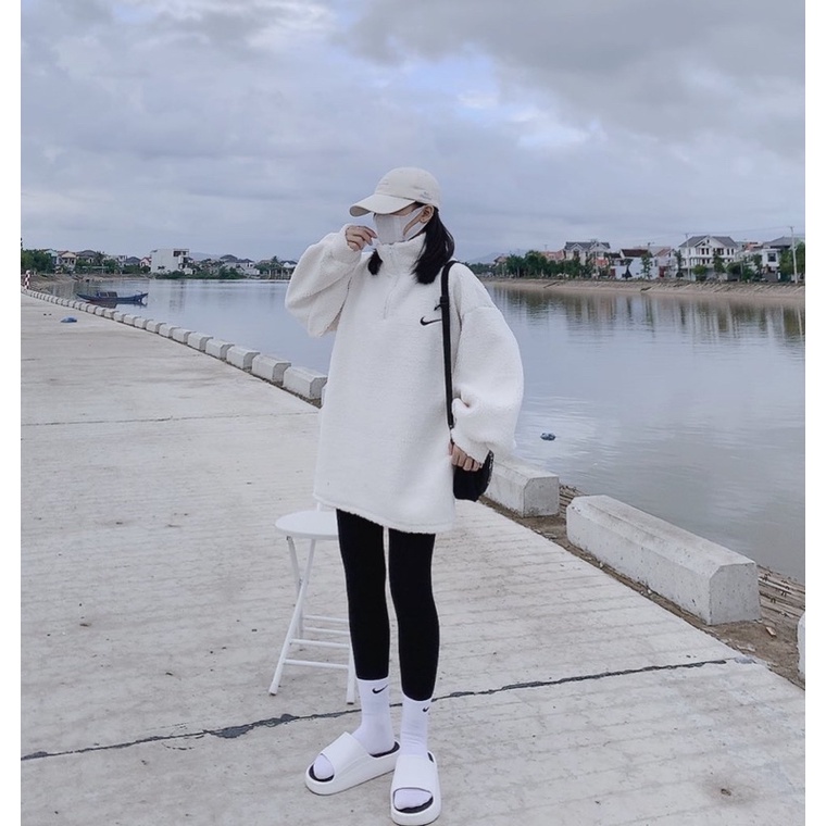 Áo khoác lông mềm logo Ni-ke unisex nam/nữ (ảnh thật_annstore)