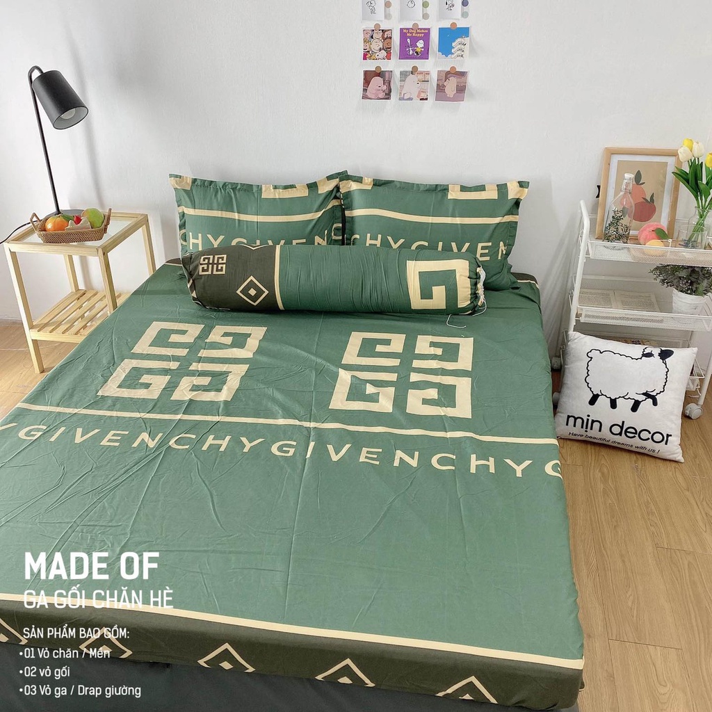 Bộ Ga Gối Poly Cotton Felicia Combo 5 Món Mẫu Givenchy m2/m6/m8/2m2, 2 Gối + 1 Ga Giường + 1 Vỏ Ôm + 1 Chăn