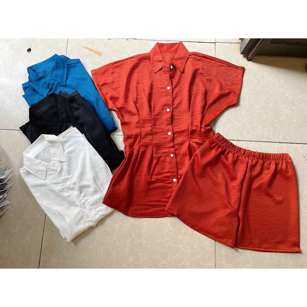 ( MIỄN PHÍ SHIP 2022) Set bộ thời trang Hàn Quốc, set bộ quần đùi nữ, quần ngắn nữ chất vải tuyết mưa phối áo sơ mi