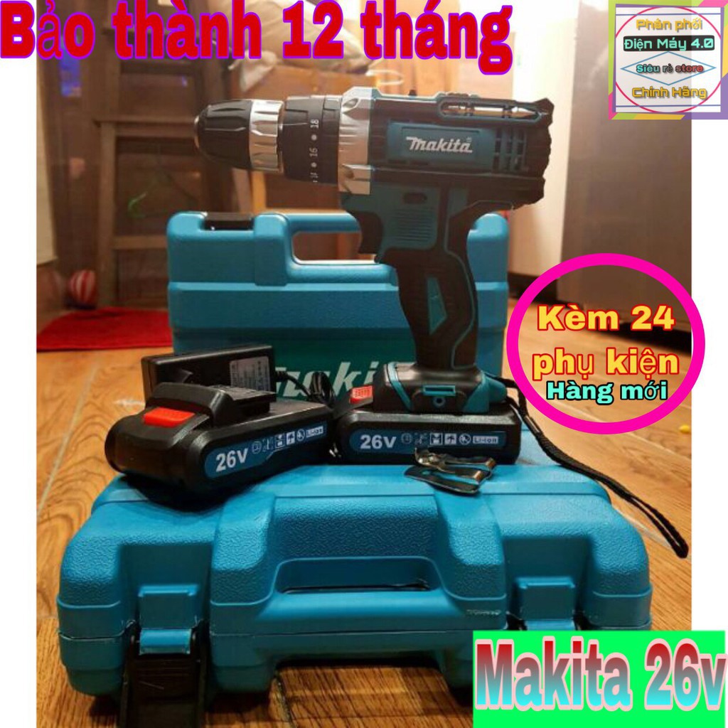 Khoan pin  26V có búa (có đồ)- máy khoan pin 26V