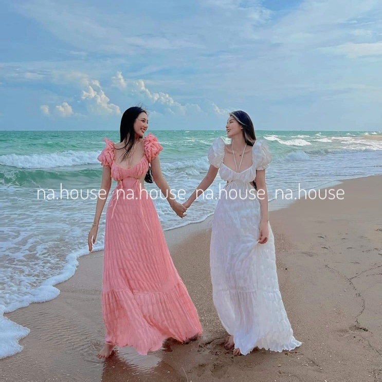 ĐẦM MAXI CỔ YẾM BO LƯNG ĐI CHƠI ĐI BIỂN NAHOUSE VÁY XỐP TRỄ VAI THIẾT KẾ HAI LỚP SANG TRỌNG
