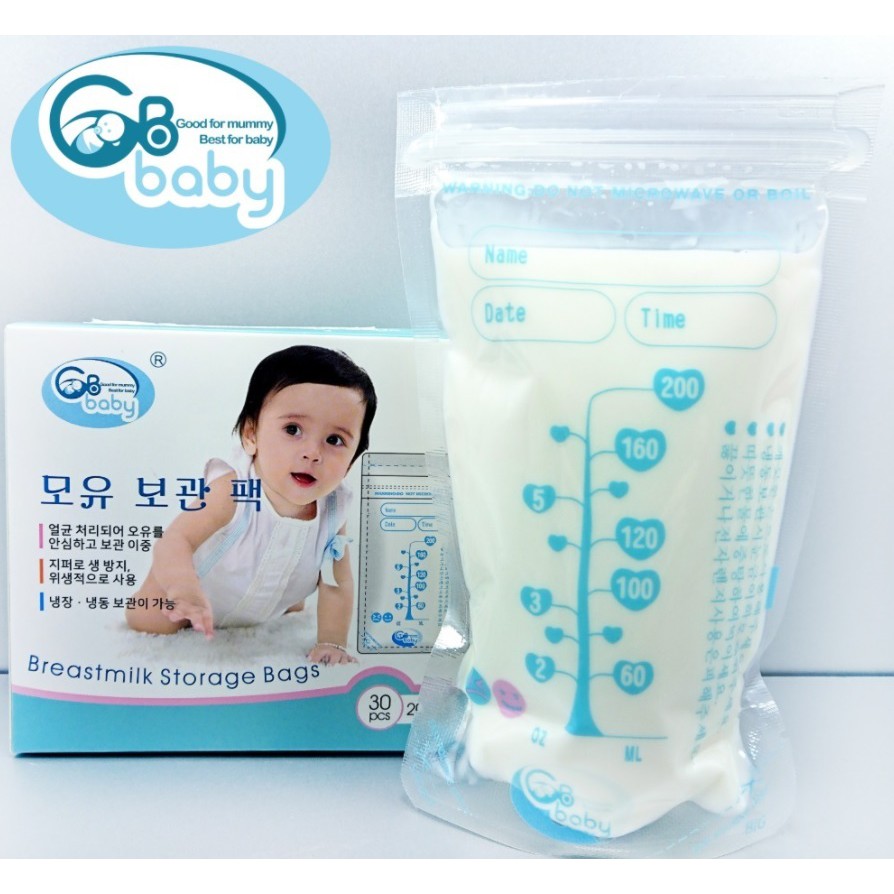 Hộp 30 túi trữ sữa mẹ 200ml GB Baby - G30 - Hàn Quốc (2 Zip)