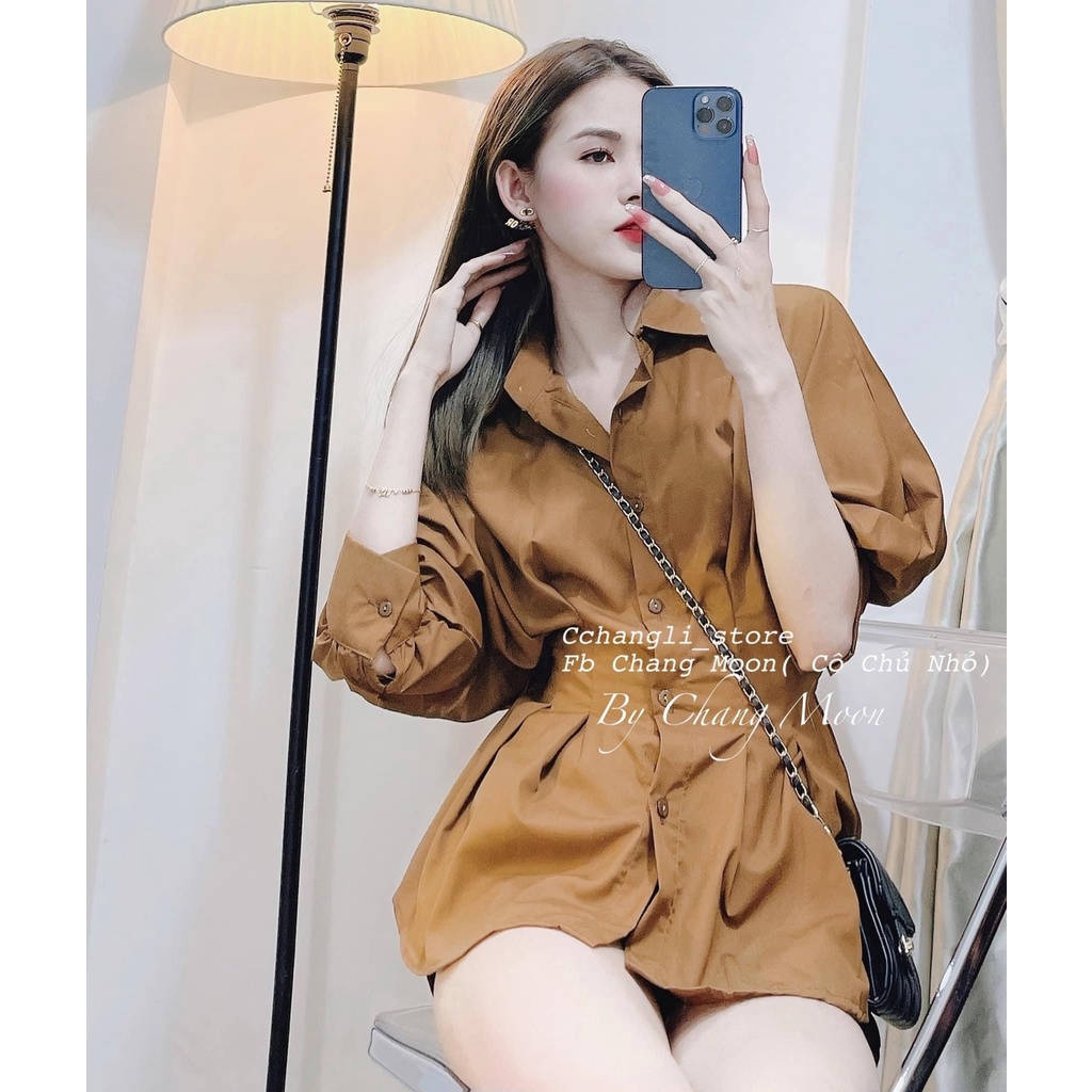 [Mã FAMARAL1 giảm 10K đơn 50K] Set áo sơ mi nâu nhún eo mix quần đùi tacta LD136 | BigBuy360 - bigbuy360.vn